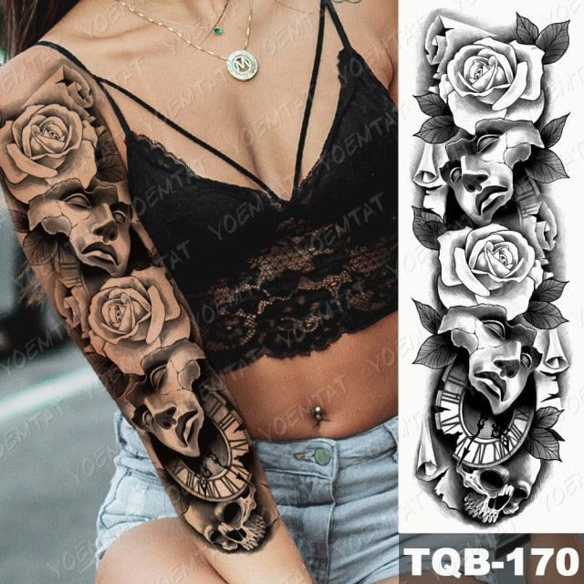 Full Arm Temporary Tattoos 8 Sheets and Half Arm Shoulder Waterproof Tattoos Elegant Large Lion Sleeve Sticker Tattoo Waterproof Temporary Big Wolf Tatoos For Men and Women