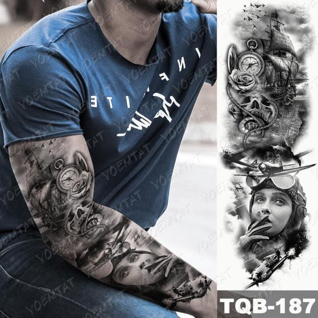 Full Arm Temporary Tattoos 8 Sheets and Half Arm Shoulder Waterproof Tattoos Elegant Large Lion Sleeve Sticker Tattoo Waterproof Temporary Big Wolf Tatoos For Men and Women