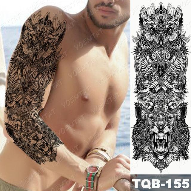 Full Arm Temporary Tattoos 8 Sheets and Half Arm Shoulder Waterproof Tattoos Elegant Large Lion Sleeve Sticker Tattoo Waterproof Temporary Big Wolf Tatoos For Men and Women