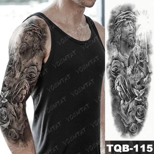 Full Arm Temporary Tattoos 8 Sheets and Half Arm Shoulder Waterproof Tattoos Elegant Large Lion Sleeve Sticker Tattoo Waterproof Temporary Big Wolf Tatoos For Men and Women
