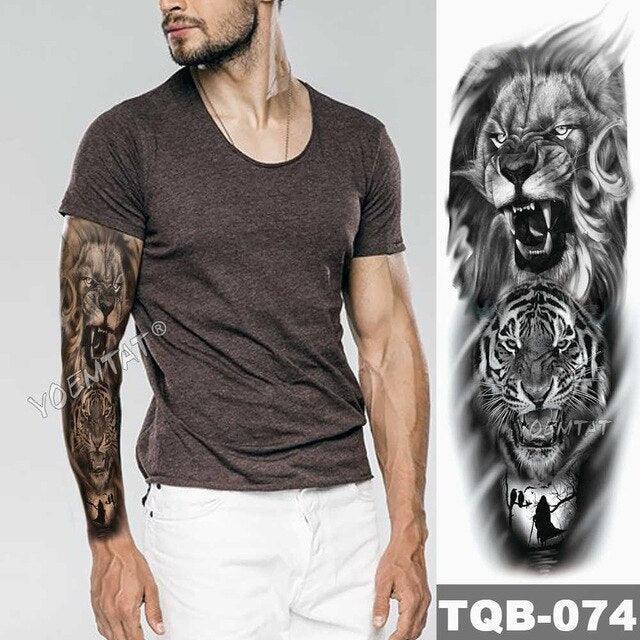 Full Arm Temporary Tattoos 8 Sheets and Half Arm Shoulder Waterproof Tattoos Elegant Large Lion Sleeve Sticker Tattoo Waterproof Temporary Big Wolf Tatoos For Men and Women