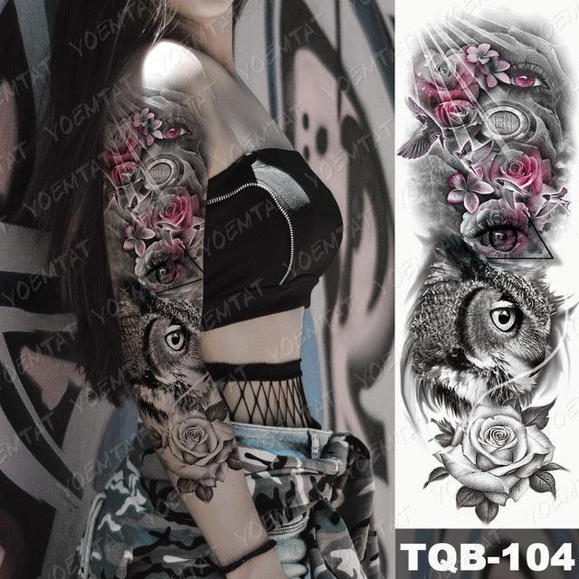 Full Arm Temporary Tattoos 8 Sheets and Half Arm Shoulder Waterproof Tattoos Elegant Large Lion Sleeve Sticker Tattoo Waterproof Temporary Big Wolf Tatoos For Men and Women