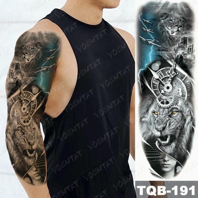 Full Arm Temporary Tattoos 8 Sheets and Half Arm Shoulder Waterproof Tattoos Elegant Large Lion Sleeve Sticker Tattoo Waterproof Temporary Big Wolf Tatoos For Men and Women