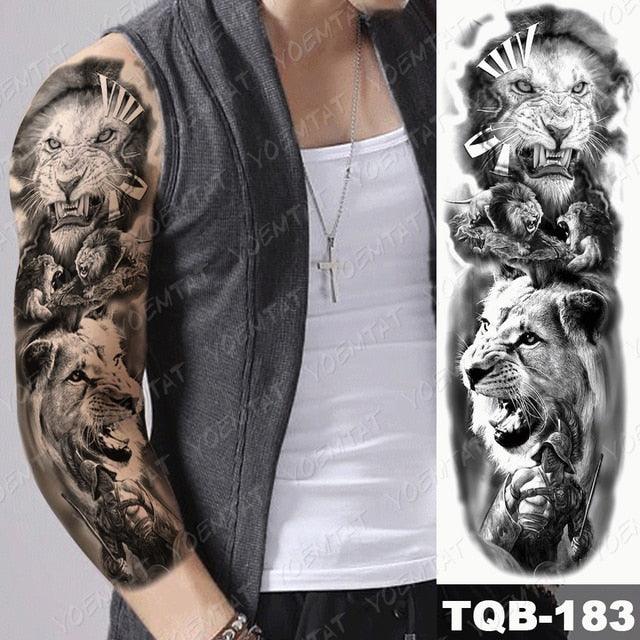 Full Arm Temporary Tattoos 8 Sheets and Half Arm Shoulder Waterproof Tattoos Elegant Large Lion Sleeve Sticker Tattoo Waterproof Temporary Big Wolf Tatoos For Men and Women