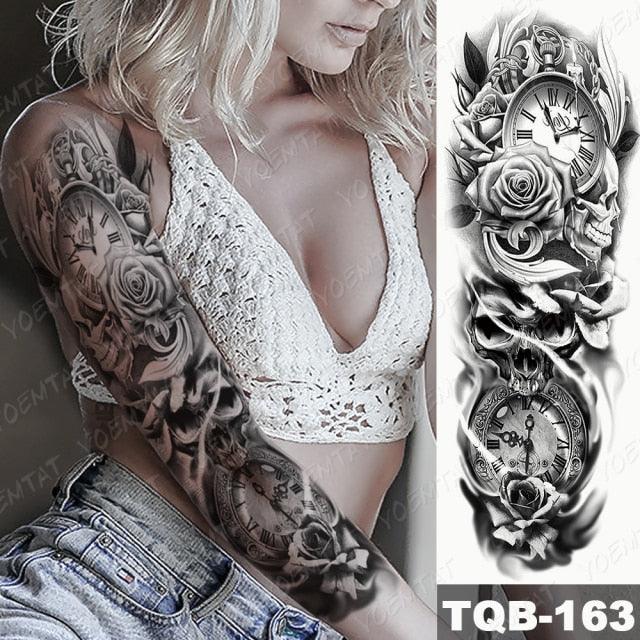 Full Arm Temporary Tattoos 8 Sheets and Half Arm Shoulder Waterproof Tattoos Elegant Large Lion Sleeve Sticker Tattoo Waterproof Temporary Big Wolf Tatoos For Men and Women