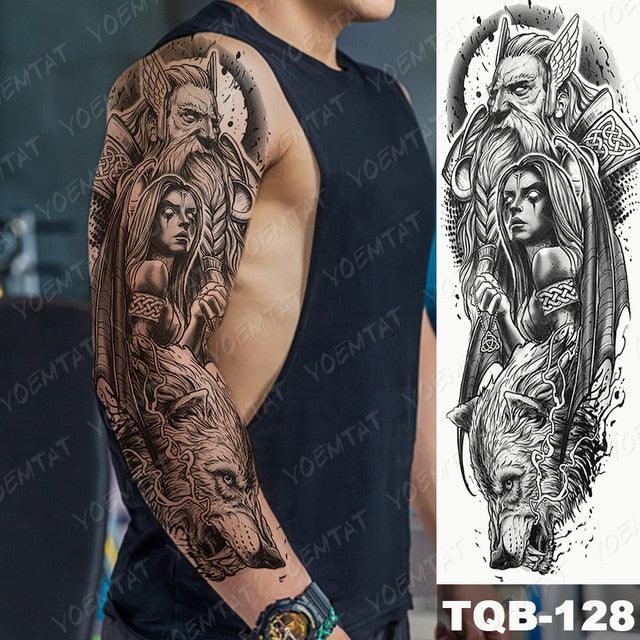 Full Arm Temporary Tattoos 8 Sheets and Half Arm Shoulder Waterproof Tattoos Elegant Large Lion Sleeve Sticker Tattoo Waterproof Temporary Big Wolf Tatoos For Men and Women