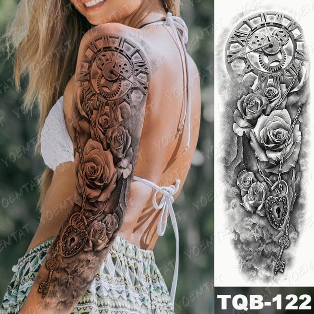 Full Arm Temporary Tattoos 8 Sheets and Half Arm Shoulder Waterproof Tattoos Elegant Large Lion Sleeve Sticker Tattoo Waterproof Temporary Big Wolf Tatoos For Men and Women