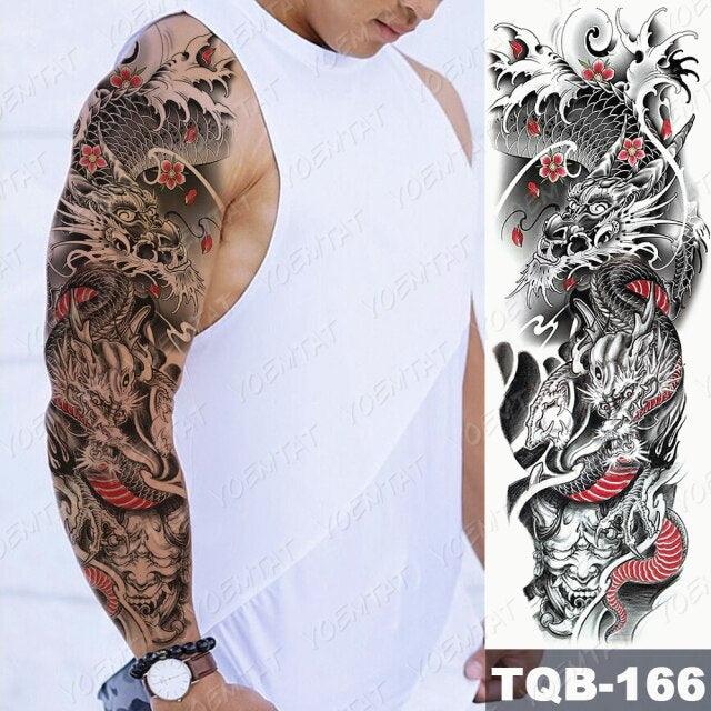 Full Arm Temporary Tattoos 8 Sheets and Half Arm Shoulder Waterproof Tattoos Elegant Large Lion Sleeve Sticker Tattoo Waterproof Temporary Big Wolf Tatoos For Men and Women