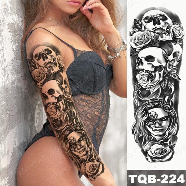 Full Arm Temporary Tattoos 8 Sheets and Half Arm Shoulder Waterproof Tattoos Elegant Large Lion Sleeve Sticker Tattoo Waterproof Temporary Big Wolf Tatoos For Men and Women
