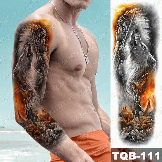 Full Arm Temporary Tattoos 8 Sheets and Half Arm Shoulder Waterproof Tattoos Elegant Large Lion Sleeve Sticker Tattoo Waterproof Temporary Big Wolf Tatoos For Men and Women