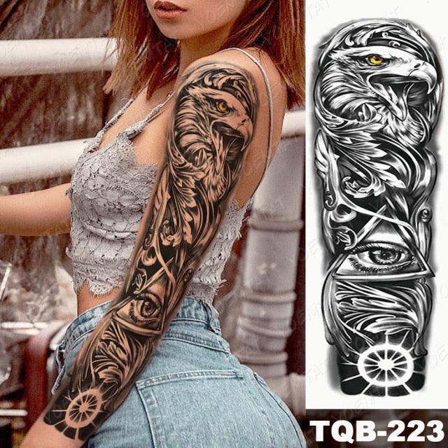 Full Arm Temporary Tattoos 8 Sheets and Half Arm Shoulder Waterproof Tattoos Elegant Large Lion Sleeve Sticker Tattoo Waterproof Temporary Big Wolf Tatoos For Men and Women