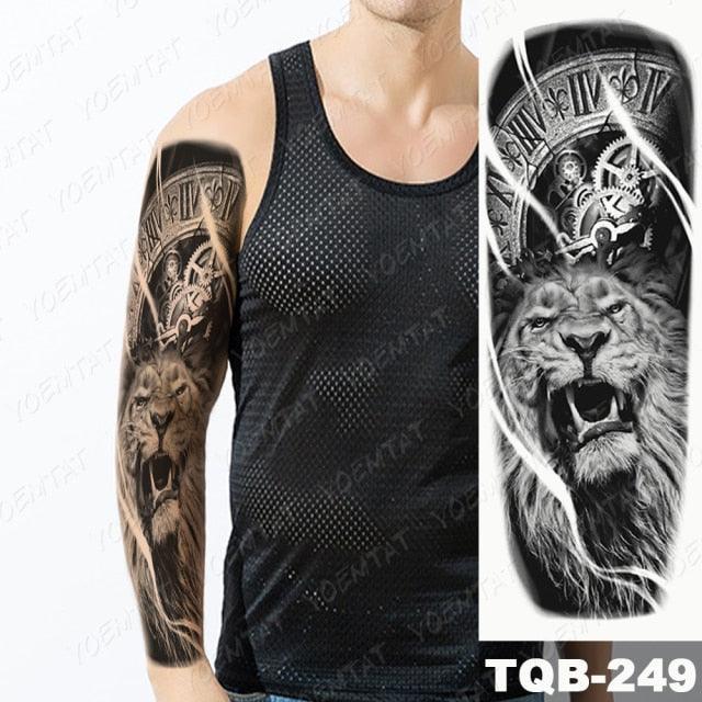 Full Arm Temporary Tattoos 8 Sheets and Half Arm Shoulder Waterproof Tattoos Elegant Large Lion Sleeve Sticker Tattoo Waterproof Temporary Big Wolf Tatoos For Men and Women