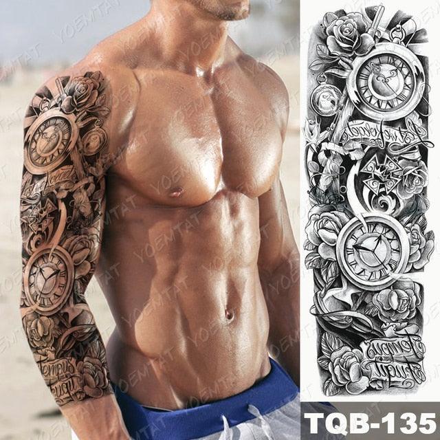 Full Arm Temporary Tattoos 8 Sheets and Half Arm Shoulder Waterproof Tattoos Elegant Large Lion Sleeve Sticker Tattoo Waterproof Temporary Big Wolf Tatoos For Men and Women