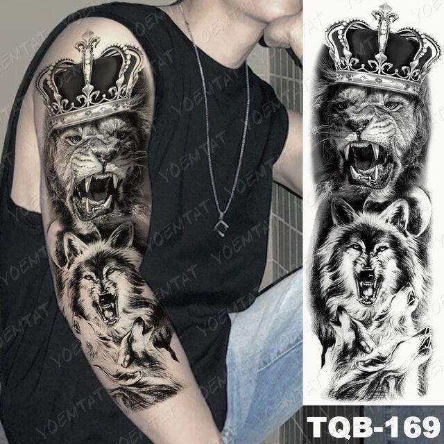 Full Arm Temporary Tattoos 8 Sheets and Half Arm Shoulder Waterproof Tattoos Elegant Large Lion Sleeve Sticker Tattoo Waterproof Temporary Big Wolf Tatoos For Men and Women