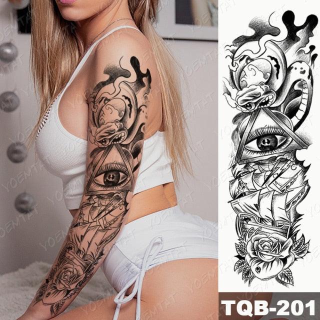 Full Arm Temporary Tattoos 8 Sheets and Half Arm Shoulder Waterproof Tattoos Elegant Large Lion Sleeve Sticker Tattoo Waterproof Temporary Big Wolf Tatoos For Men and Women