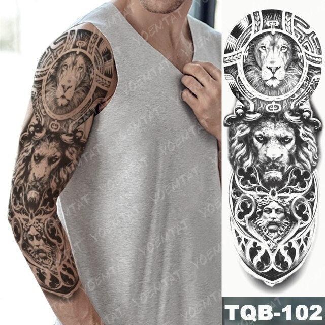 Full Arm Temporary Tattoos 8 Sheets and Half Arm Shoulder Waterproof Tattoos Elegant Large Lion Sleeve Sticker Tattoo Waterproof Temporary Big Wolf Tatoos For Men and Women