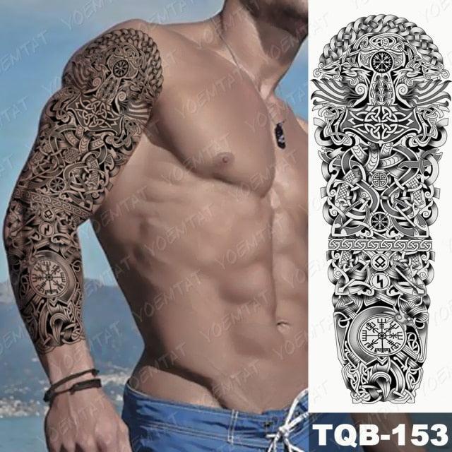 Full Arm Temporary Tattoos 8 Sheets and Half Arm Shoulder Waterproof Tattoos Elegant Large Lion Sleeve Sticker Tattoo Waterproof Temporary Big Wolf Tatoos For Men and Women