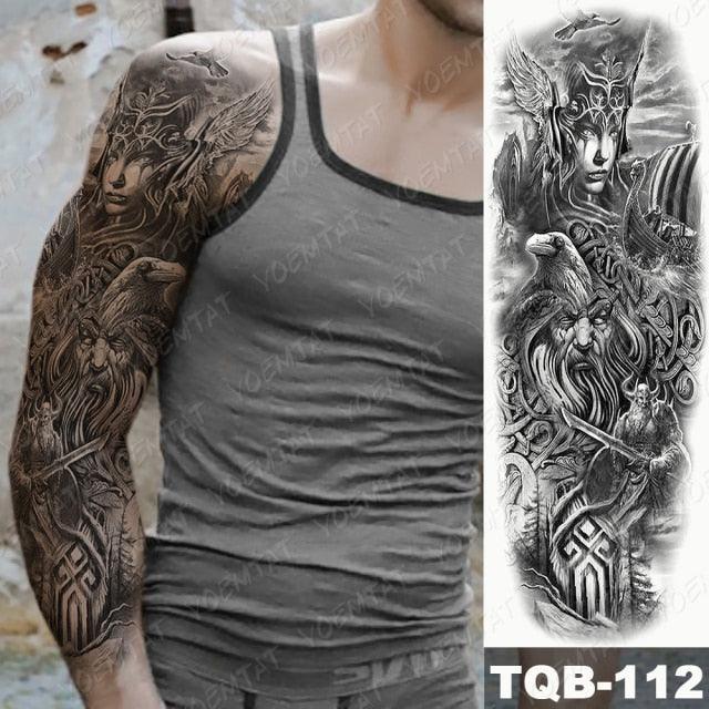Full Arm Temporary Tattoos 8 Sheets and Half Arm Shoulder Waterproof Tattoos Elegant Large Lion Sleeve Sticker Tattoo Waterproof Temporary Big Wolf Tatoos For Men and Women