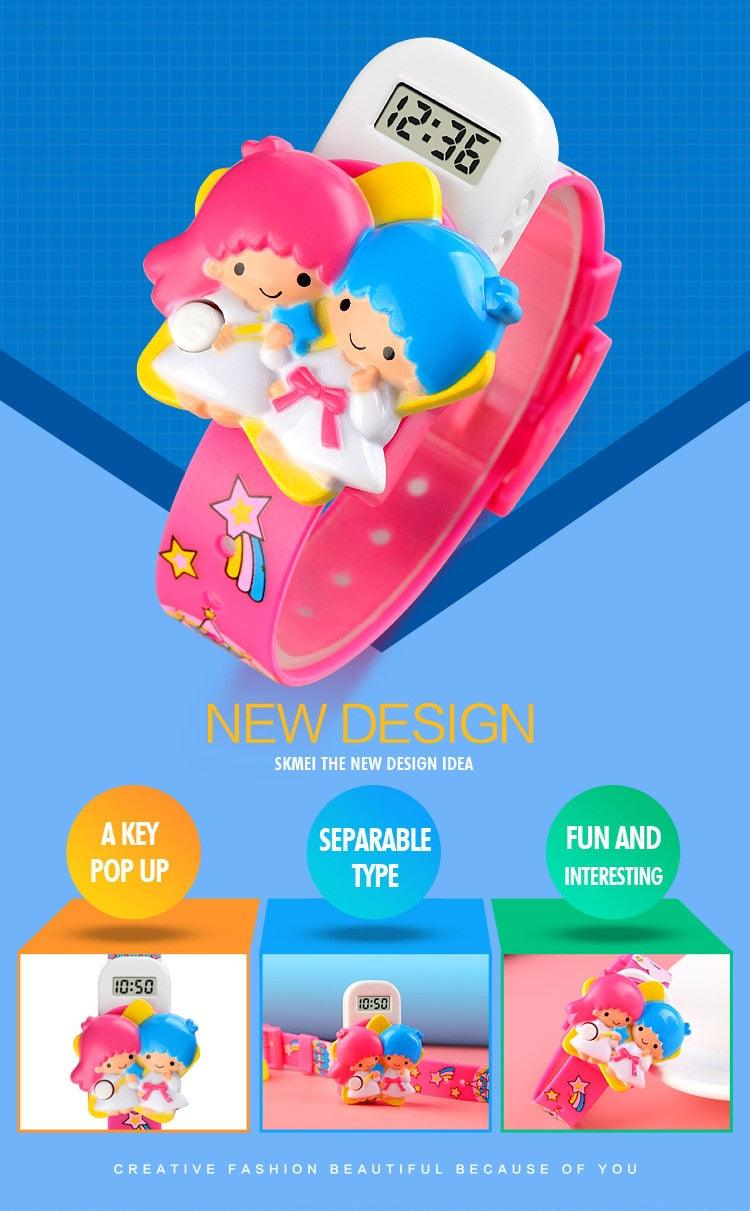 Fun Children Watch Flower Angel Baby Kids Digital Watches Waterproof Small Boys Girls Sport Outdoor LED Kids Silicone Strap Cute Unique Pattern Silicone Colorful Elegant Children Toddler Digital Watch