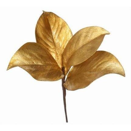 11" Faux Gold Metallic Magnolia Leaf Stem