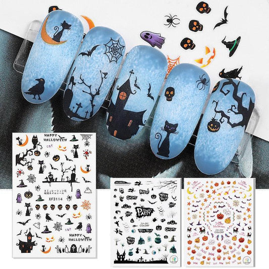 Halloween Series Nail Sticker Pumpkin Lantern Skeleton Spider Vampire Decals For Nail Art DIY Decoration Tools 3D Wave Design Decoration for Women Girls Art Stickers Decal Decoration Metallic Curve Strip Line Nail