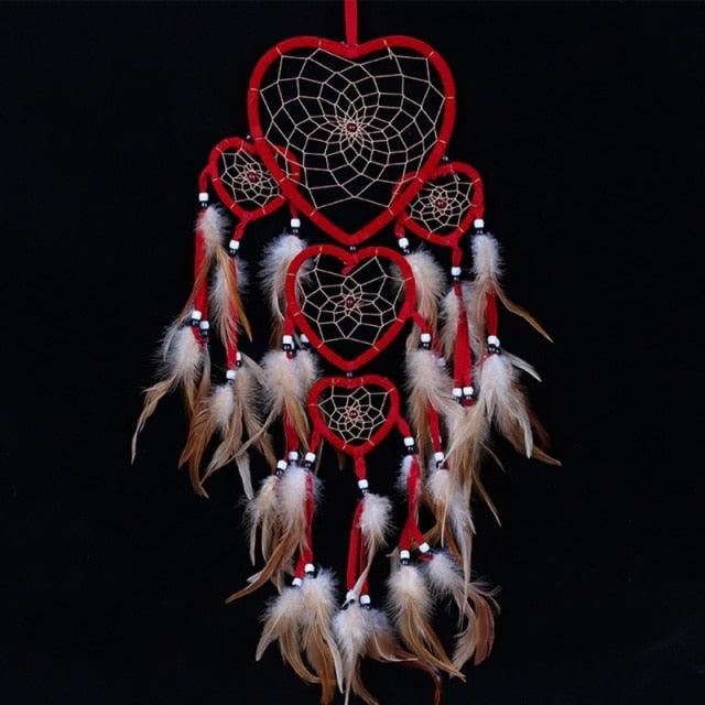 Handmade Dream-catcher Traditional Heart Dream Catching Ornaments Feather Ornaments Wall Car Hanging Wind Chimes Ornaments Home Hanging Room Birthday Decoration For Mom Pendants Ornaments