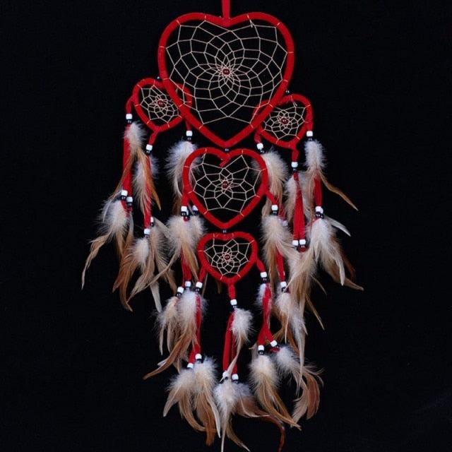 Handmade Dream-catcher Traditional Heart Dream Catching Ornaments Feather Ornaments Wall Car Hanging Wind Chimes Ornaments Home Hanging Room Birthday Decoration For Mom Pendants Ornaments