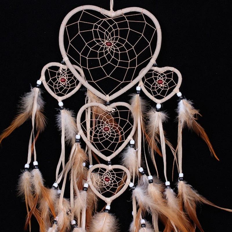 Handmade Dream-catcher Traditional Heart Dream Catching Ornaments Feather Ornaments Wall Car Hanging Wind Chimes Ornaments Home Hanging Room Birthday Decoration For Mom Pendants Ornaments