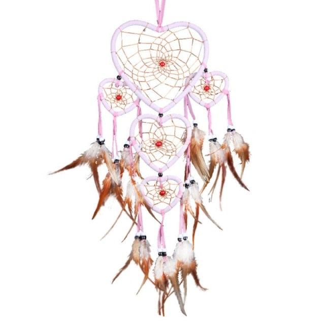 Handmade Dream-catcher Traditional Heart Dream Catching Ornaments Feather Ornaments Wall Car Hanging Wind Chimes Ornaments Home Hanging Room Birthday Decoration For Mom Pendants Ornaments