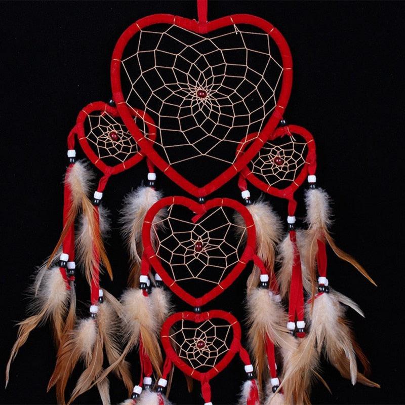 Handmade Dream-catcher Traditional Heart Dream Catching Ornaments Feather Ornaments Wall Car Hanging Wind Chimes Ornaments Home Hanging Room Birthday Decoration For Mom Pendants Ornaments