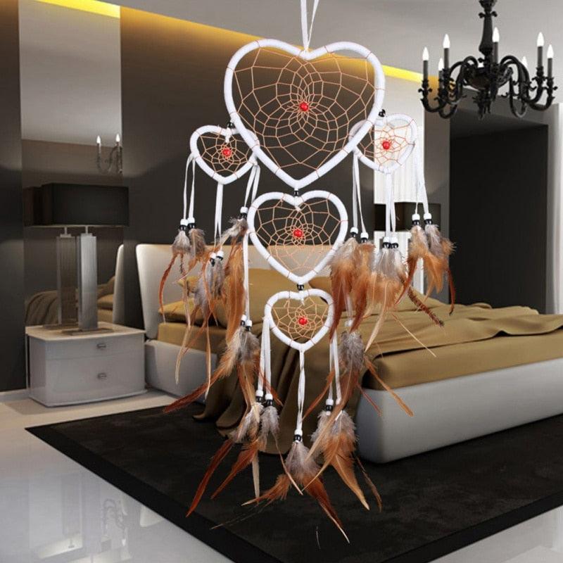 Handmade Dream-catcher Traditional Heart Dream Catching Ornaments Feather Ornaments Wall Car Hanging Wind Chimes Ornaments Home Hanging Room Birthday Decoration For Mom Pendants Ornaments