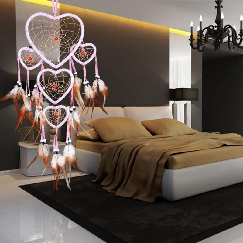 Handmade Dream-catcher Traditional Heart Dream Catching Ornaments Feather Ornaments Wall Car Hanging Wind Chimes Ornaments Home Hanging Room Birthday Decoration For Mom Pendants Ornaments