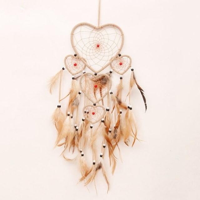 Handmade Dream-catcher Traditional Heart Dream Catching Ornaments Feather Ornaments Wall Car Hanging Wind Chimes Ornaments Home Hanging Room Birthday Decoration For Mom Pendants Ornaments