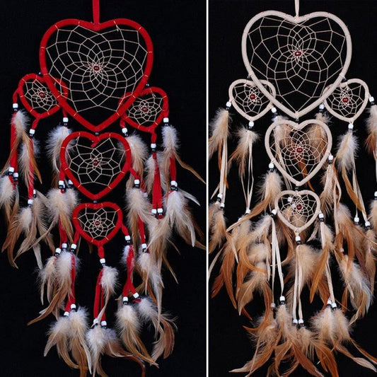 Handmade Dream-catcher Traditional Heart Dream Catching Ornaments Feather Ornaments Wall Car Hanging Wind Chimes Ornaments Home Hanging Room Birthday Decoration For Mom Pendants Ornaments
