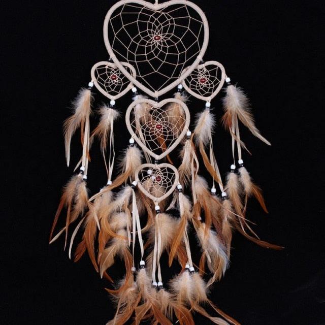 Handmade Dream-catcher Traditional Heart Dream Catching Ornaments Feather Ornaments Wall Car Hanging Wind Chimes Ornaments Home Hanging Room Birthday Decoration For Mom Pendants Ornaments