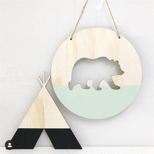 Handmade Hanging Ornaments Positive Slogan Banner Round Polar Bear Animal Statue Figurines Sculpture Wooden Ornaments  Wood Chip Wall Pendant Cardboard For Kids Room Decoration Photo Props