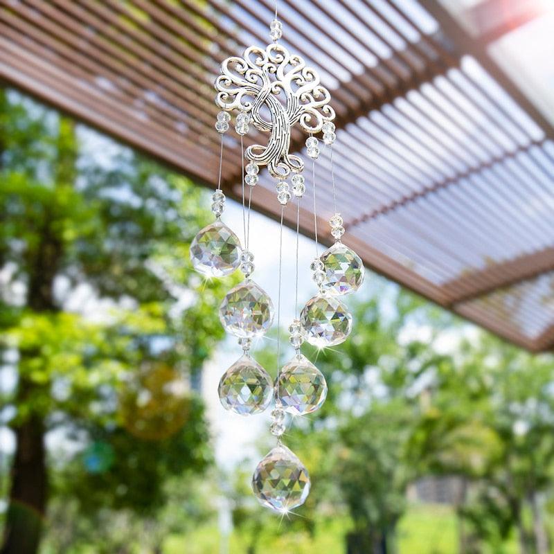 Hanging Crystal With Ball Prism Rainbow Maker Tree of Life Decor For Garden Window Rainbow Maker with Chain for Easy Hanging Outdoor Home Kids Room Window