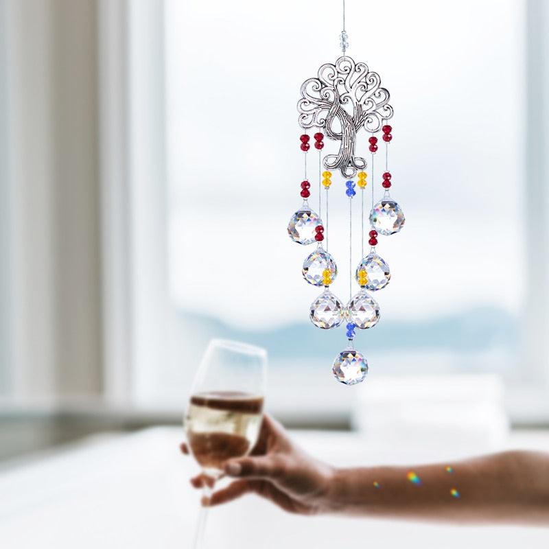 Hanging Crystal With Ball Prism Rainbow Maker Tree of Life Decor For Garden Window Rainbow Maker with Chain for Easy Hanging Outdoor Home Kids Room Window