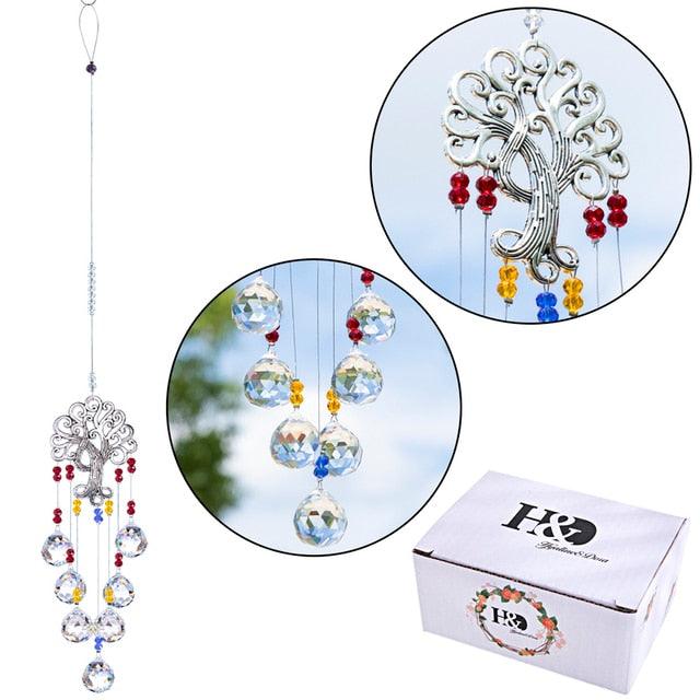 Hanging Crystal With Ball Prism Rainbow Maker Tree of Life Decor For Garden Window Rainbow Maker with Chain for Easy Hanging Outdoor Home Kids Room Window