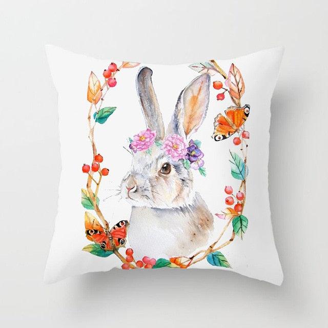 Happy Easter Pillowcase Easter Decorations For Home Party Rabbit Eggs Spring Easter Decor Linen Throw Pillow Cover Case Farmhouse Eggs Tree Rabbit Holiday Cushion Cover Polyester Pillow Cover