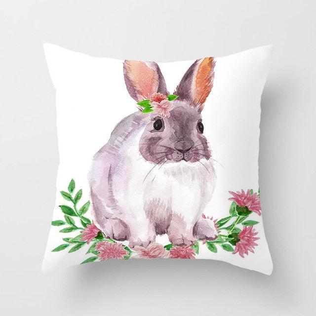 Happy Easter Pillowcase Easter Decorations For Home Party Rabbit Eggs Spring Easter Decor Linen Throw Pillow Cover Case Farmhouse Eggs Tree Rabbit Holiday Cushion Cover Polyester Pillow Cover