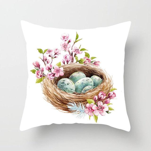 Happy Easter Pillowcase Easter Decorations For Home Party Rabbit Eggs Spring Easter Decor Linen Throw Pillow Cover Case Farmhouse Eggs Tree Rabbit Holiday Cushion Cover Polyester Pillow Cover