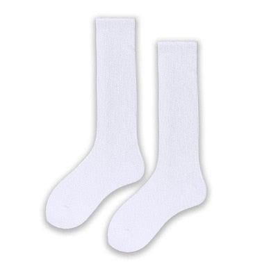 High School Girls High Socks Solid Colors Double Needles Knitting Cotton Long Socks for Women