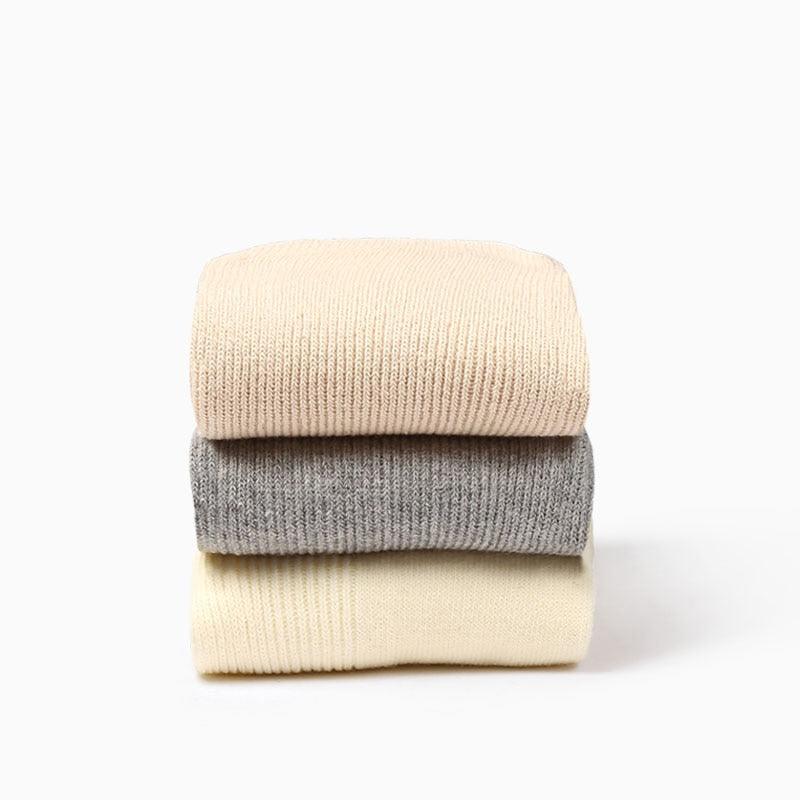 High School Girls High Socks Solid Colors Double Needles Knitting Cotton Long Socks for Women