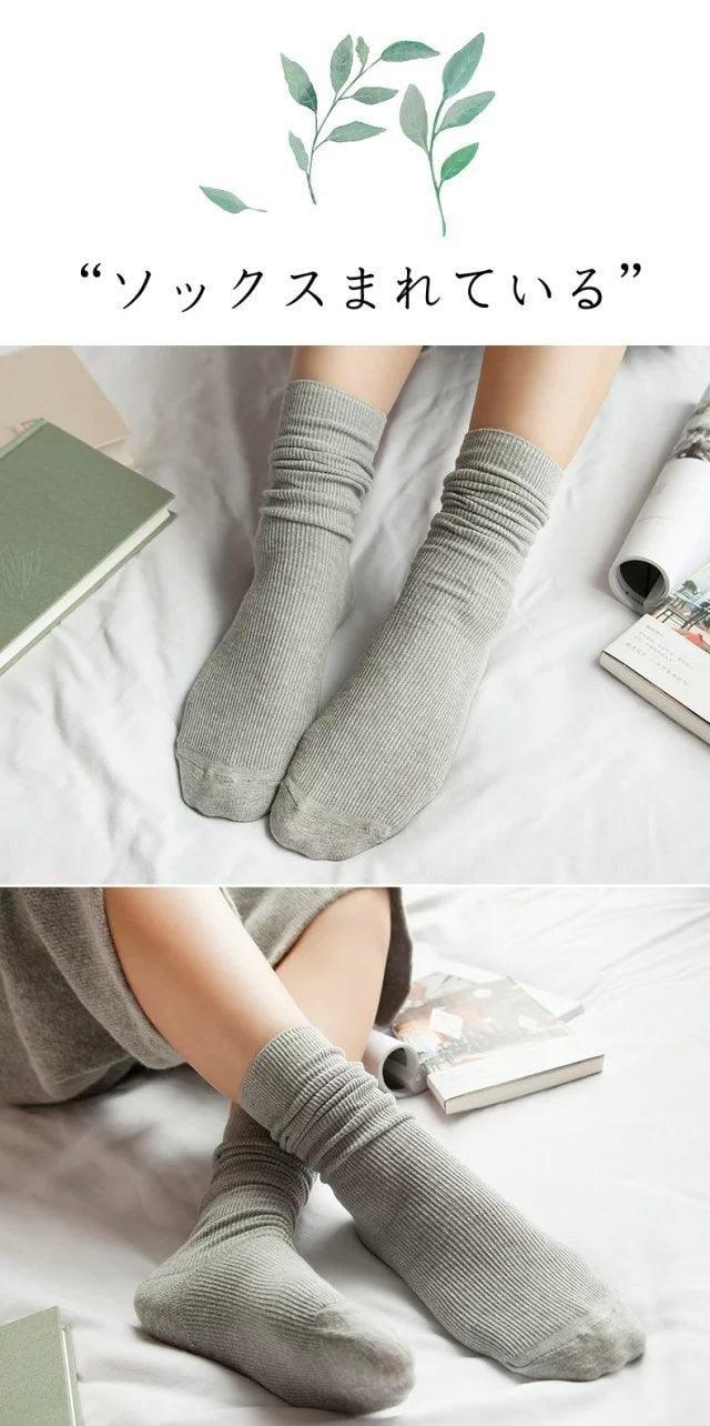 High School Girls High Socks Solid Colors Double Needles Knitting Cotton Long Socks for Women