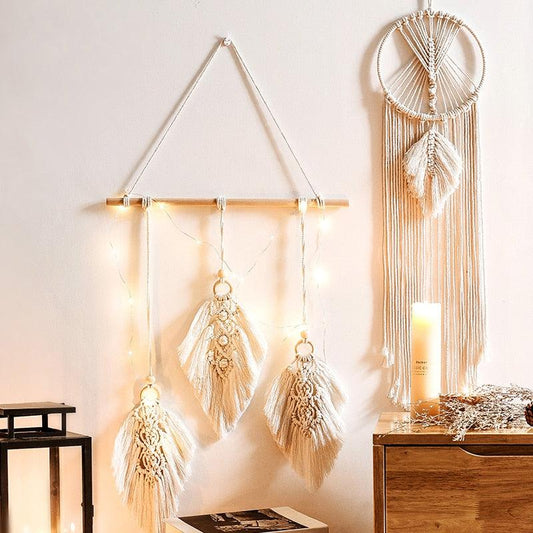 Home Aesthetic Room Decor Leaf Wall Hanging Dream Catcher Aesthetic Room Home Decor For Teenage Girl Dorm Room Decor Wedding Decorations Craft Gift With LED Light  Kid Room Decoration Living Room Wedding Party Wind Chimes