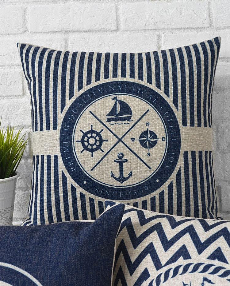 Home Decorative Pillows Mediterranean Pillow Cover Blue Anchor Navigation Compass Sailboat Pillowcase Decorative Cushion Cover For Home Cover Sea Blue Compass Marine Ship Linen Pillow Case Cushion Cover 45x45CM