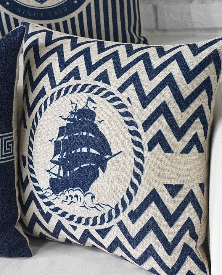 Home Decorative Pillows Mediterranean Pillow Cover Blue Anchor Navigation Compass Sailboat Pillowcase Decorative Cushion Cover For Home Cover Sea Blue Compass Marine Ship Linen Pillow Case Cushion Cover 45x45CM
