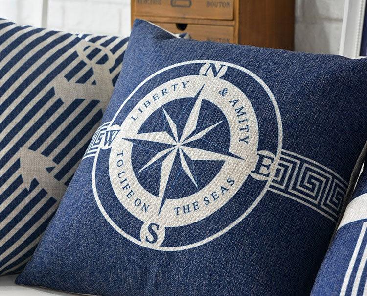 Home Decorative Pillows Mediterranean Pillow Cover Blue Anchor Navigation Compass Sailboat Pillowcase Decorative Cushion Cover For Home Cover Sea Blue Compass Marine Ship Linen Pillow Case Cushion Cover 45x45CM