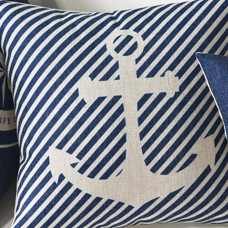 Home Decorative Pillows Mediterranean Pillow Cover Blue Anchor Navigation Compass Sailboat Pillowcase Decorative Cushion Cover For Home Cover Sea Blue Compass Marine Ship Linen Pillow Case Cushion Cover 45x45CM